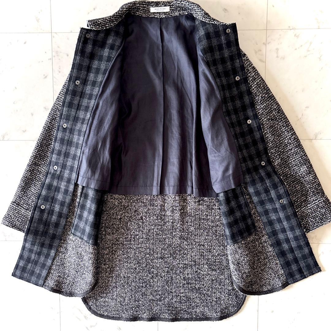 美品 マカフィー ウール混 ジャケット コート ツイードジャケット ロング丈