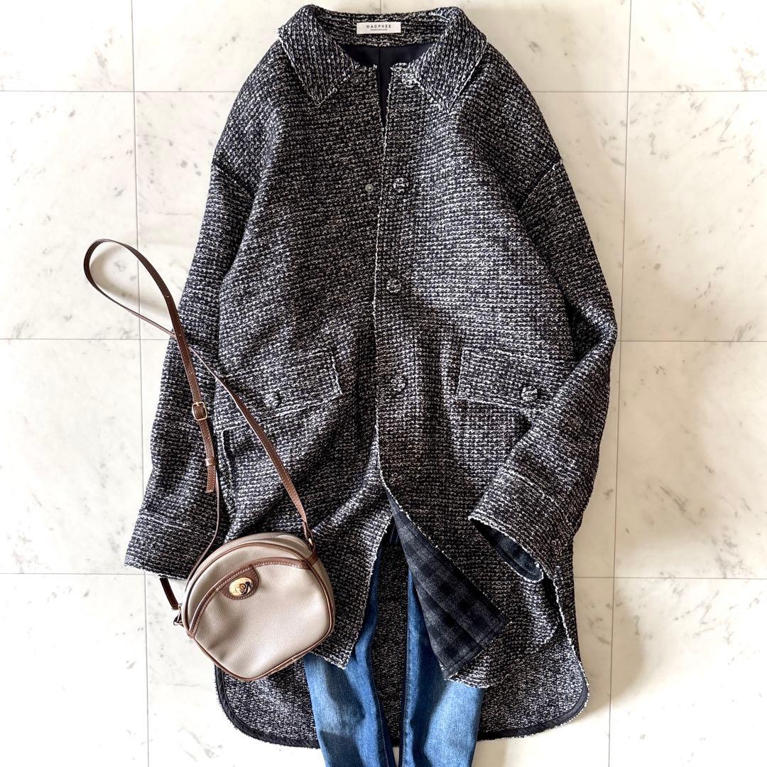 美品 マカフィー ウール混 ジャケット コート ツイードジャケット ロング丈