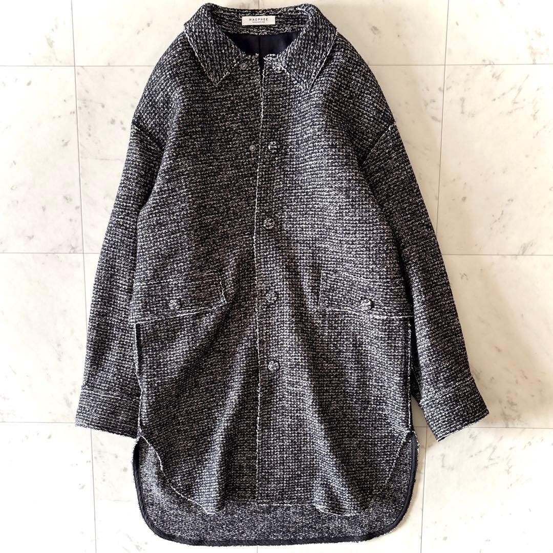 美品 マカフィー ウール混 ジャケット コート ツイードジャケット ロング丈