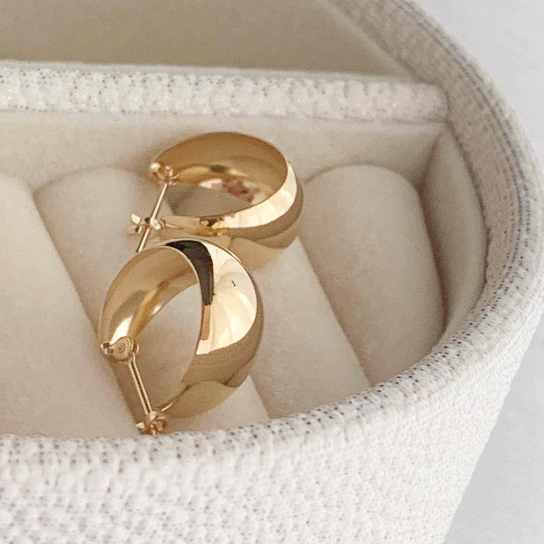 18金【7×13mm 月甲フープピアス】イエローゴールド K18刻印入 新品！