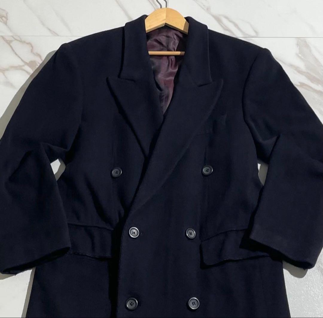 【希少】ダブルチェスターコート カシミヤ100% マキシ丈 Lサイズ ネイビー