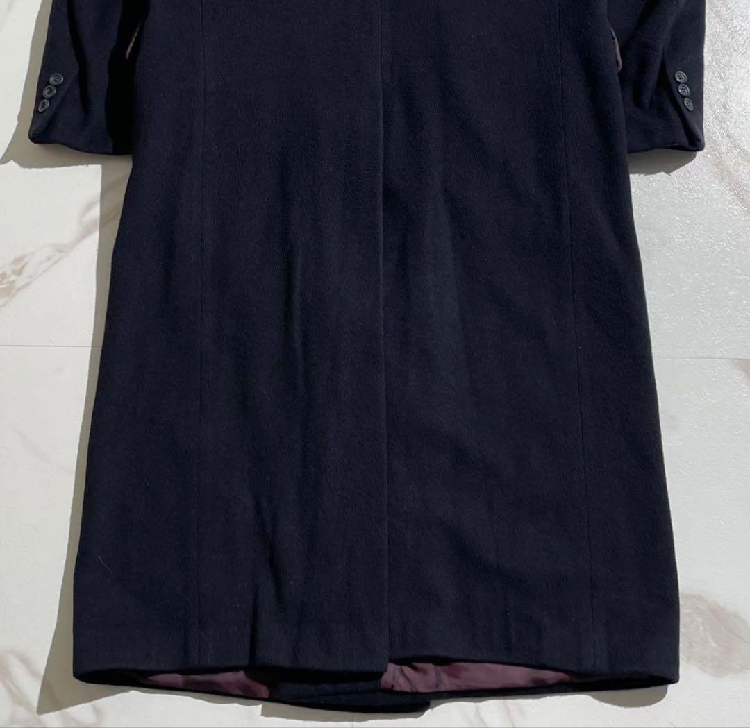 【希少】ダブルチェスターコート カシミヤ100% マキシ丈 Lサイズ ネイビー