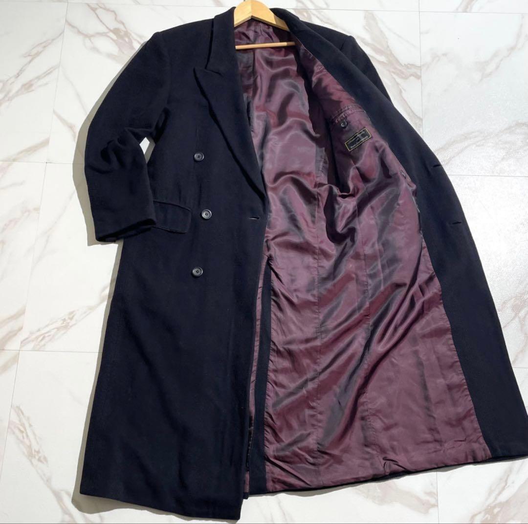 【希少】ダブルチェスターコート カシミヤ100% マキシ丈 Lサイズ ネイビー