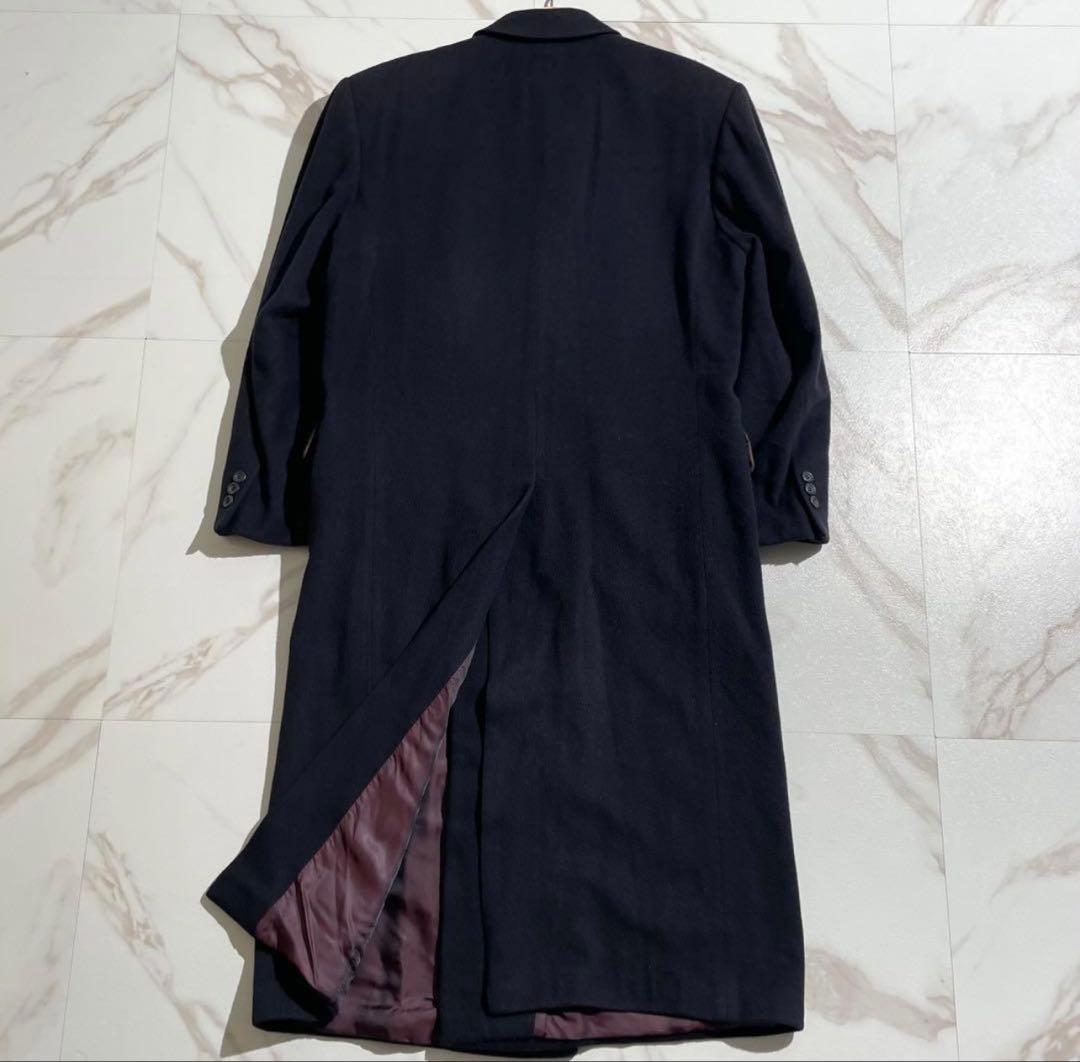 【希少】ダブルチェスターコート カシミヤ100% マキシ丈 Lサイズ ネイビー