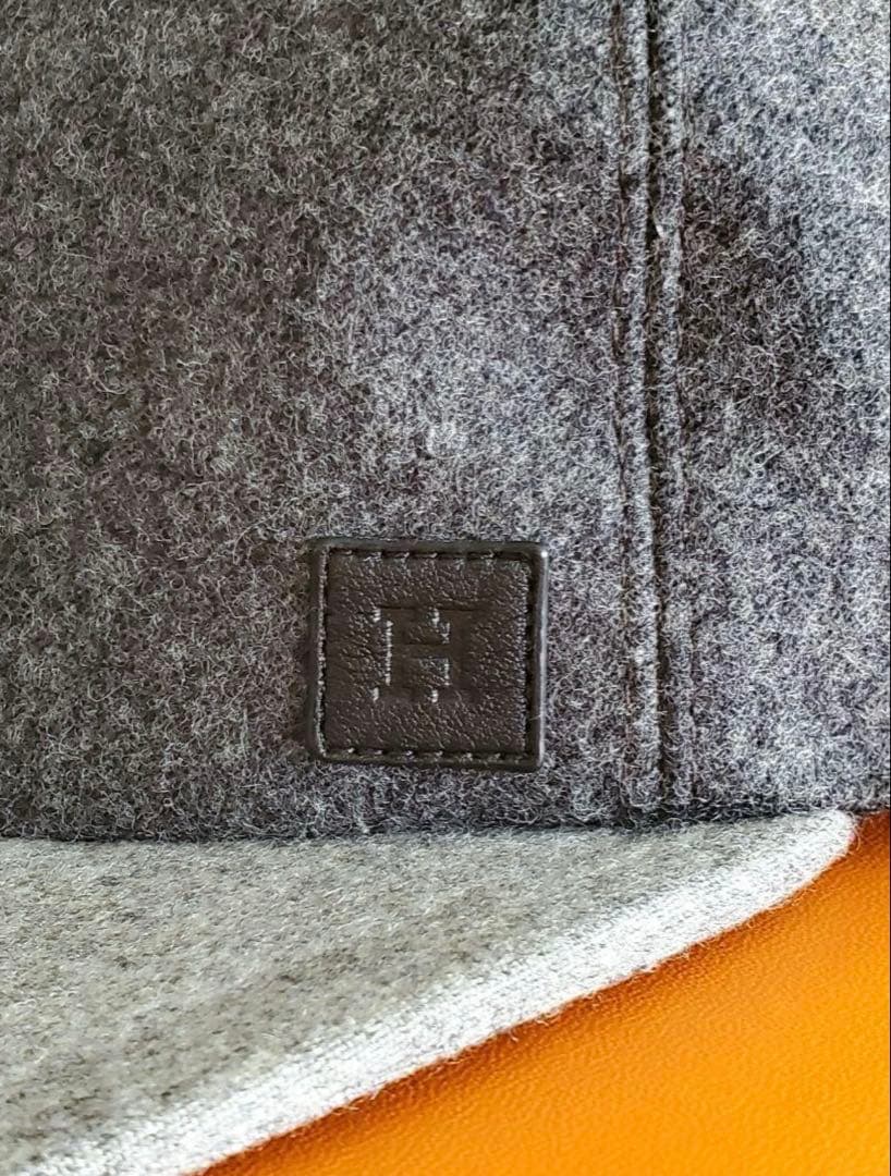 HERMES【エルメス】レザーパッチウールキャップ グレー サイズ58