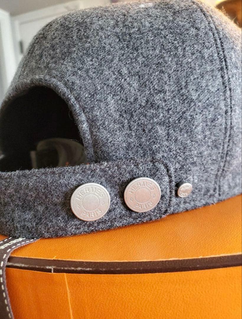HERMES【エルメス】レザーパッチウールキャップ グレー サイズ58