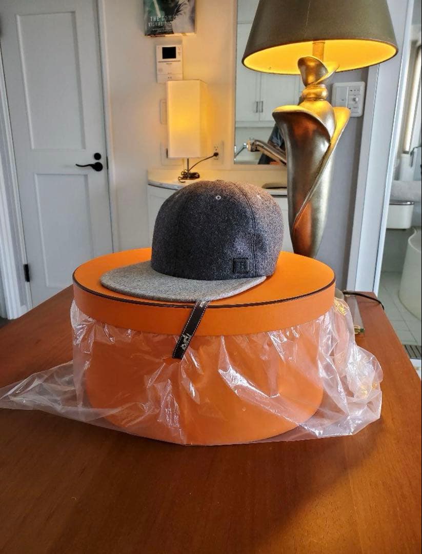 HERMES【エルメス】レザーパッチウールキャップ グレー サイズ58