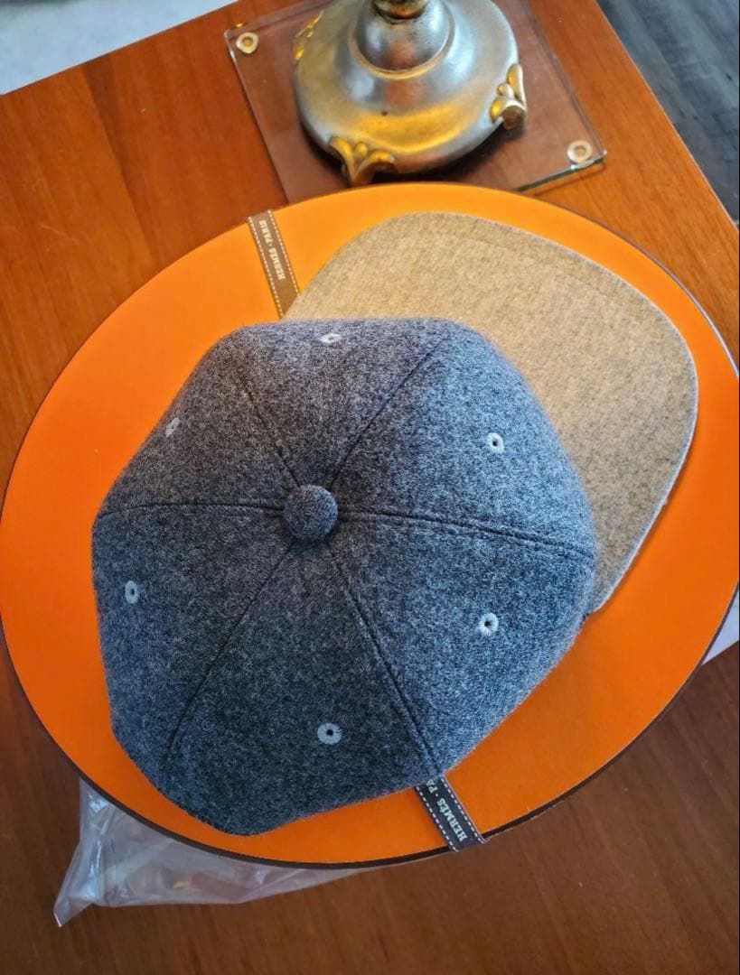 HERMES【エルメス】レザーパッチウールキャップ グレー サイズ58