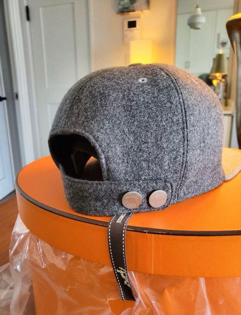 HERMES【エルメス】レザーパッチウールキャップ グレー サイズ58