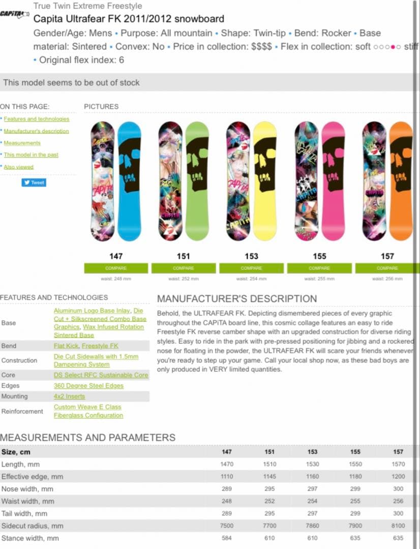 CAPITA ULTRAFEAR FK 147cm スノーボード ソールカバー付