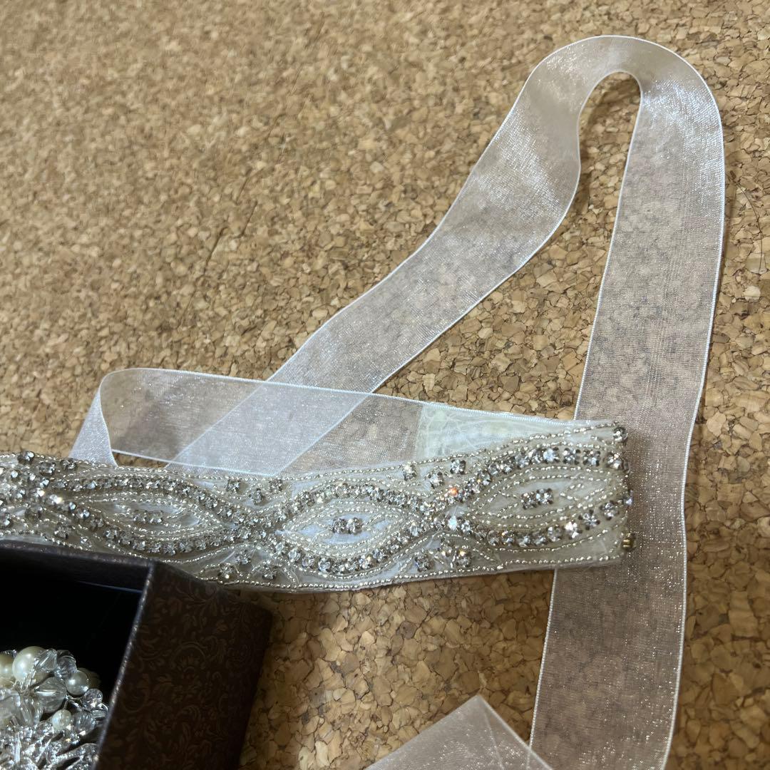 an様 ヴェラウォン風バレリーナウェディングドレスサッシュベルト ヘア飾りピアス