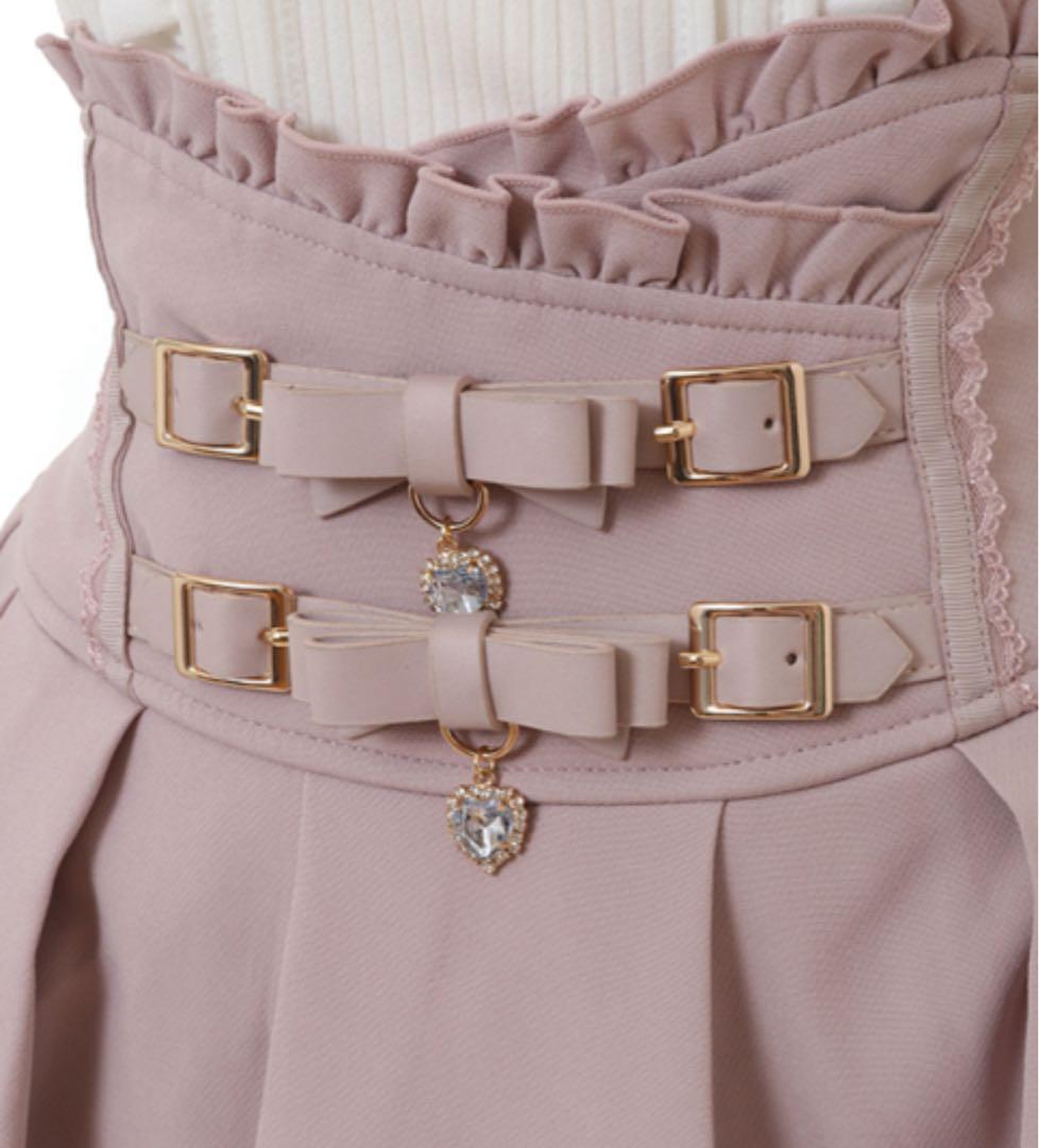 LIZLISA ピンク 2連リボンベルトスカパン スカート Lサイズ