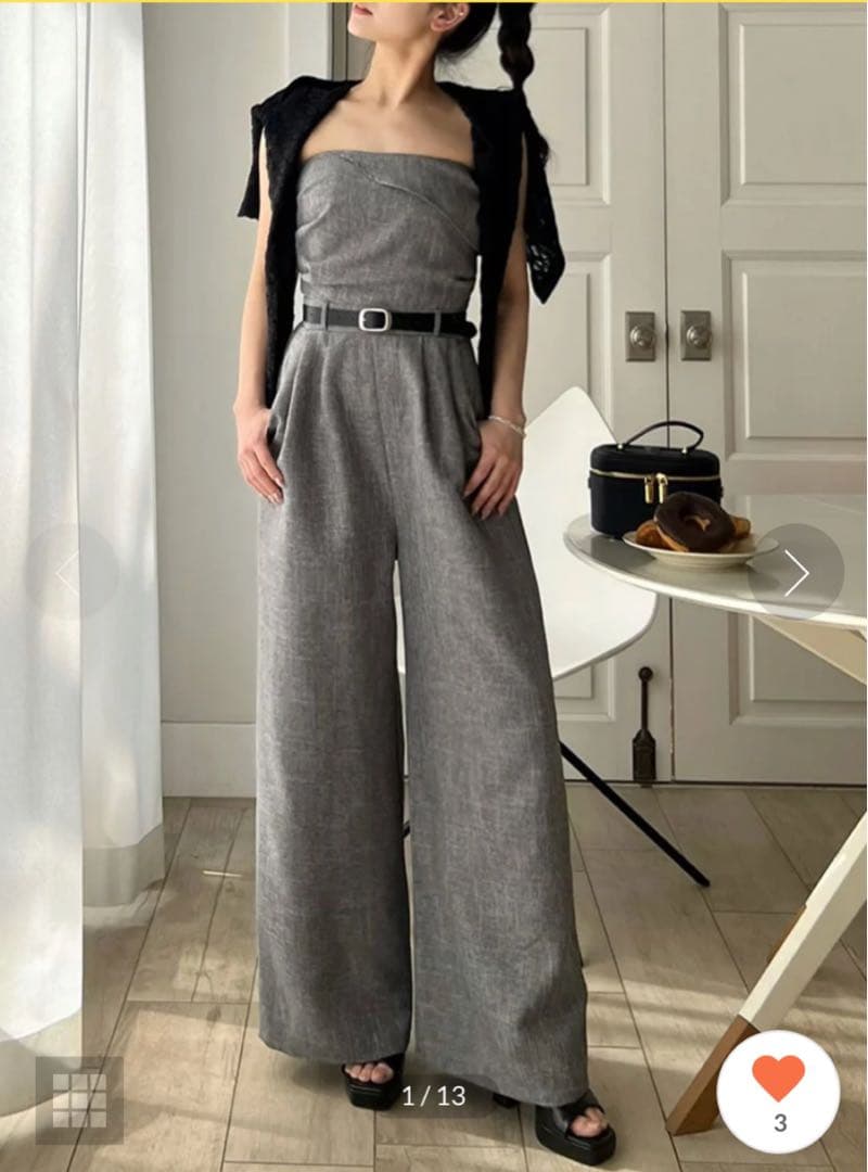 ストラップレス ワイドパンツ オールインワン グレー