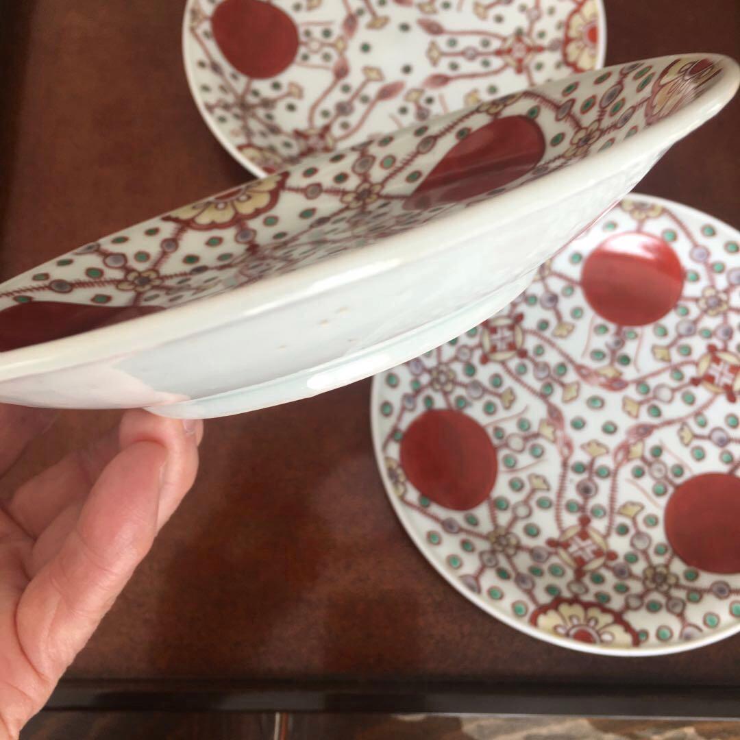 kitty様リクエスト　古伊万里　赤玉瓔珞文　中皿3客　17cm