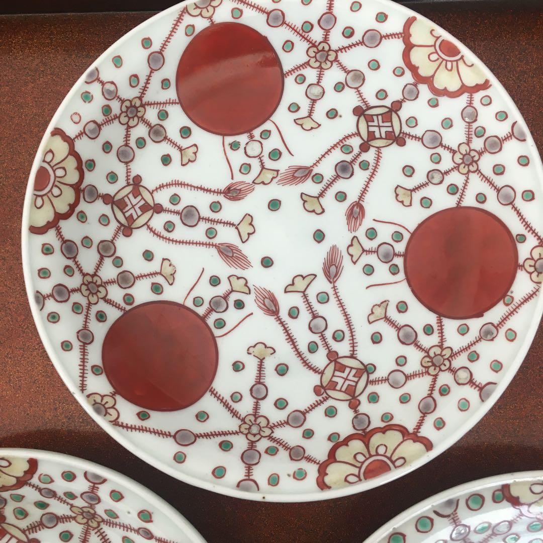 kitty様リクエスト　古伊万里　赤玉瓔珞文　中皿3客　17cm