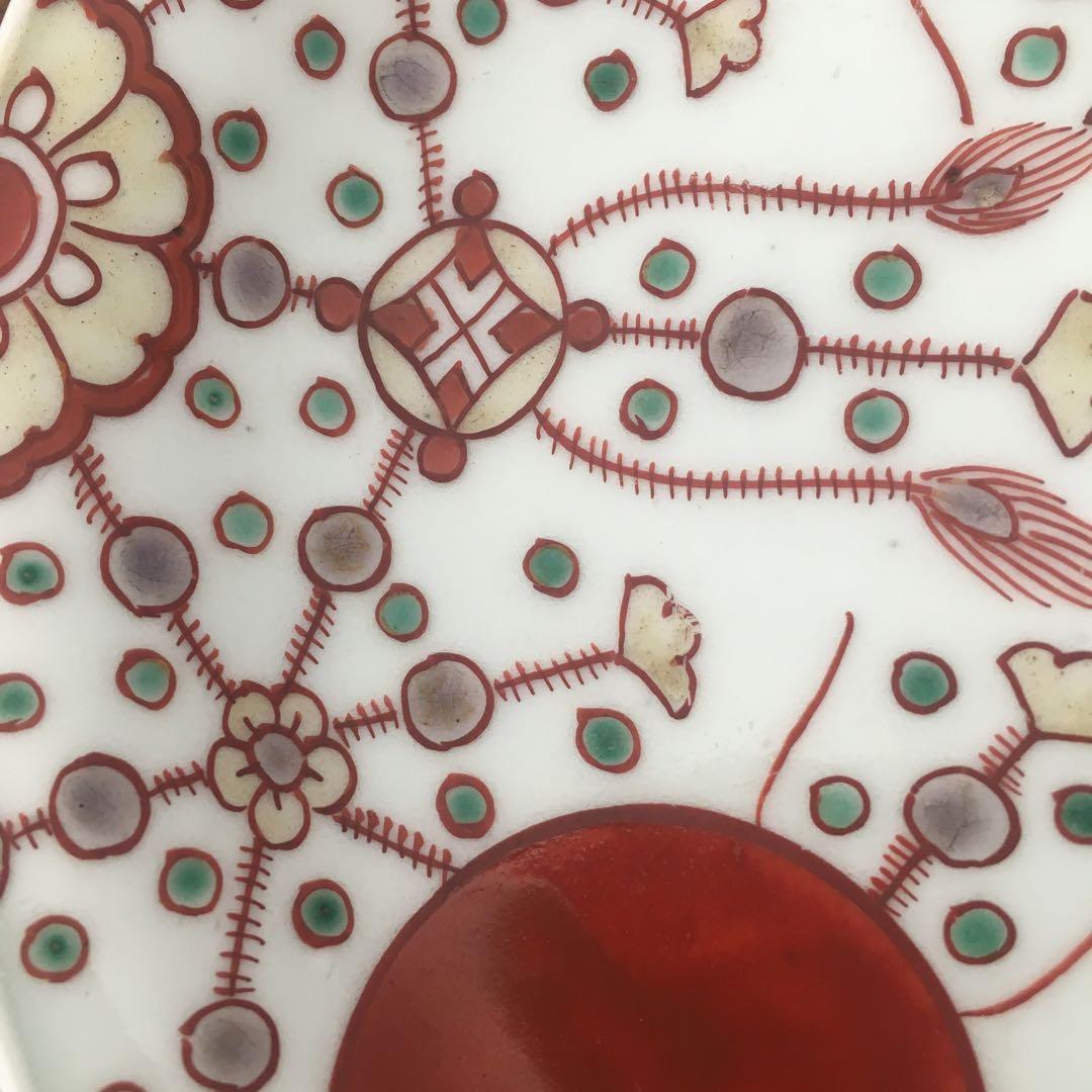 kitty様リクエスト　古伊万里　赤玉瓔珞文　中皿3客　17cm