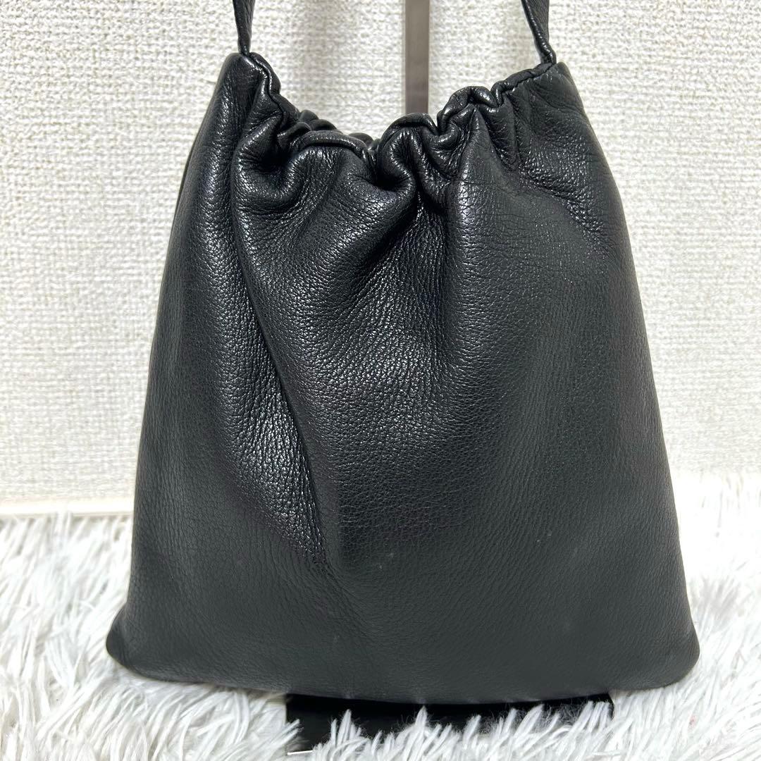 【美品✨巾着/2way】アエタ　ワンショルダー　ハンドバッグ　レザー　ブラック