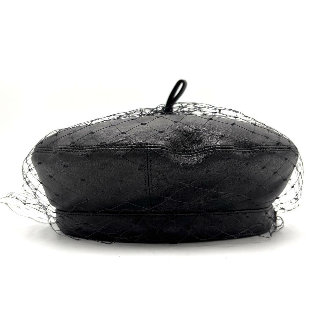 【極美品】ディオール ベレー帽 キャスケット ラムレザー ゴールドロゴ 黒 網