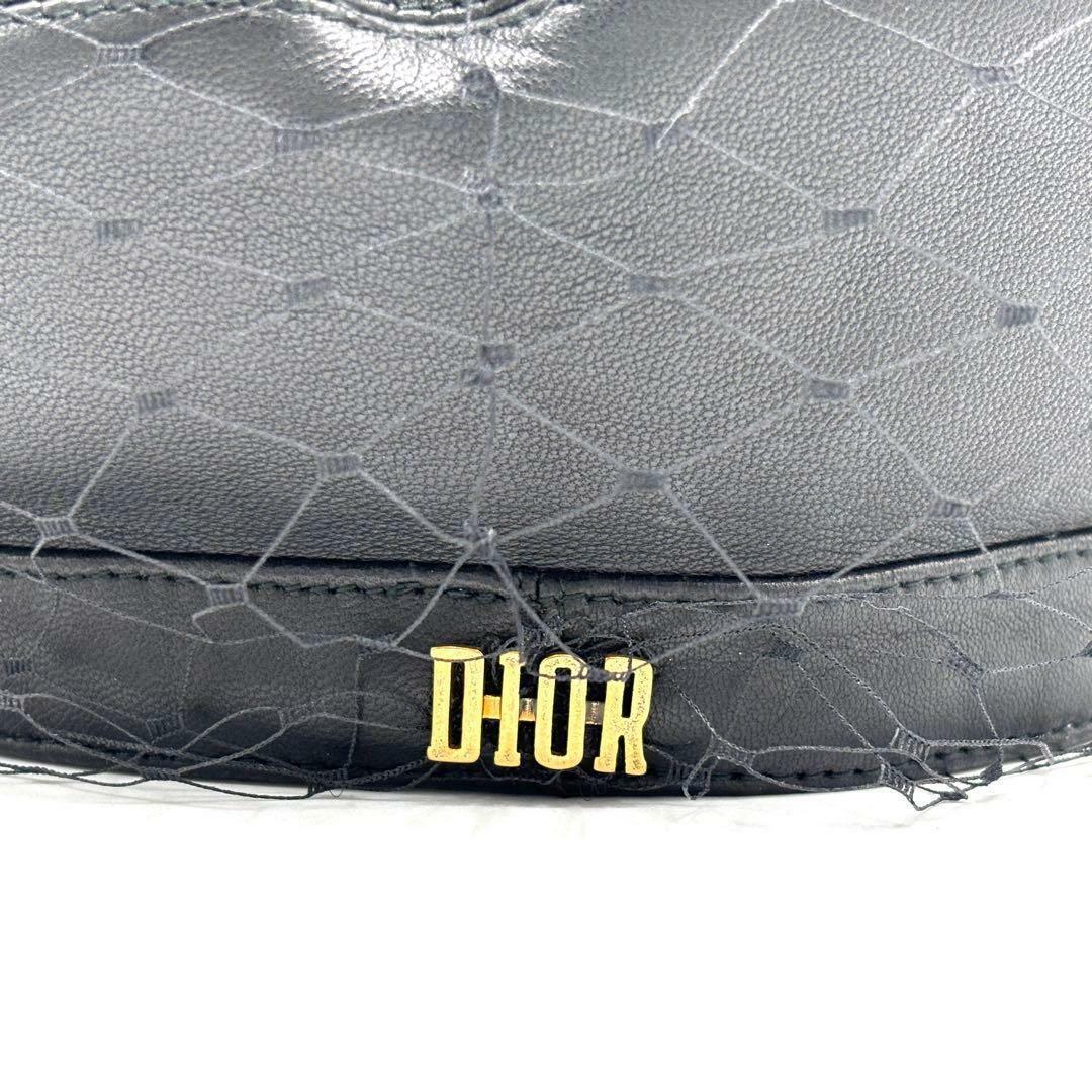 【極美品】ディオール ベレー帽 キャスケット ラムレザー ゴールドロゴ 黒 網