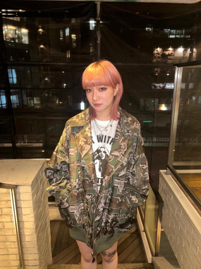 ヒステリックグラマー ライダースブルゾン カモフラージュ ギターガール ロゴ