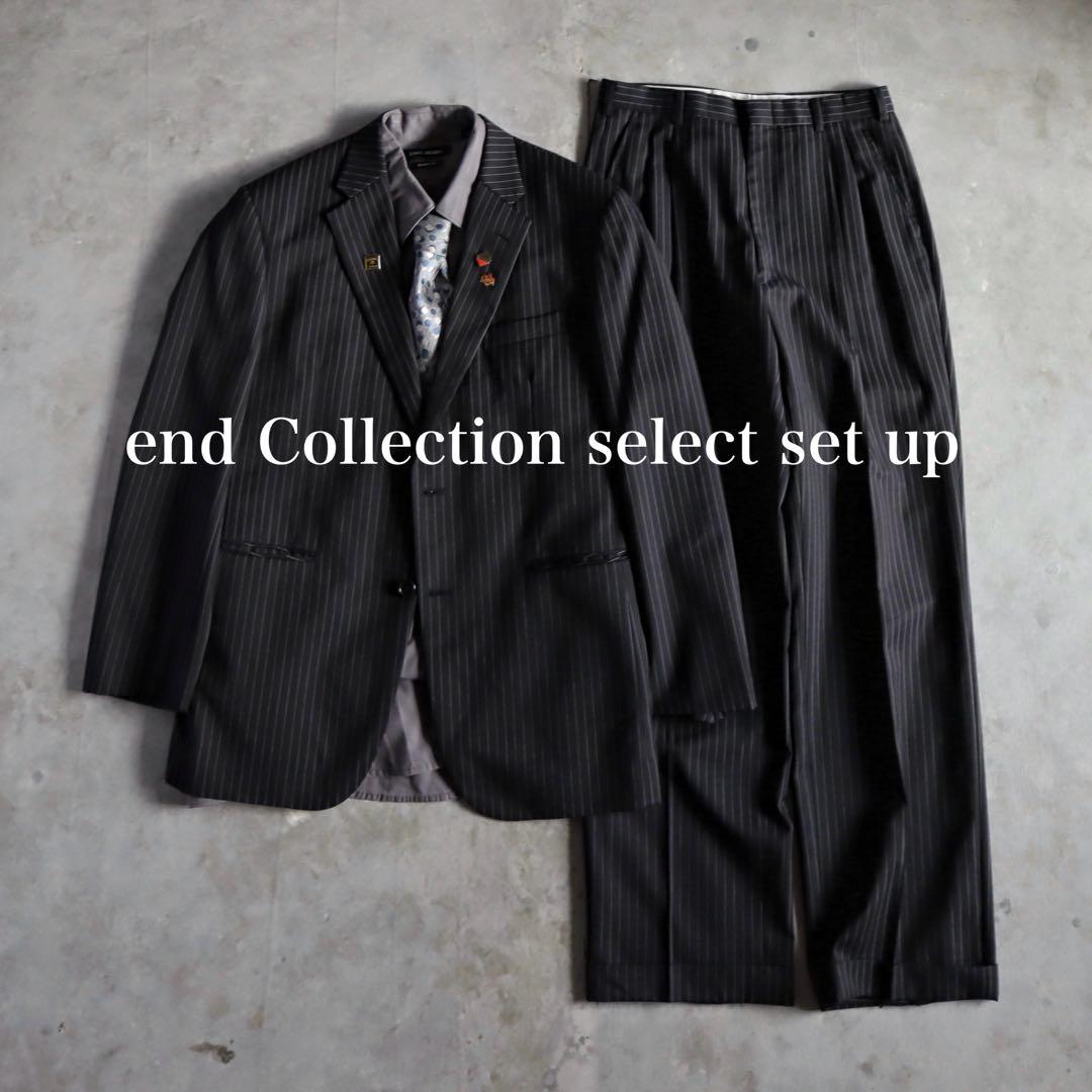 90s 黒×灰色 セットアップ シャツ ネクタイ ピンズ付 成人式 入学 卒業式