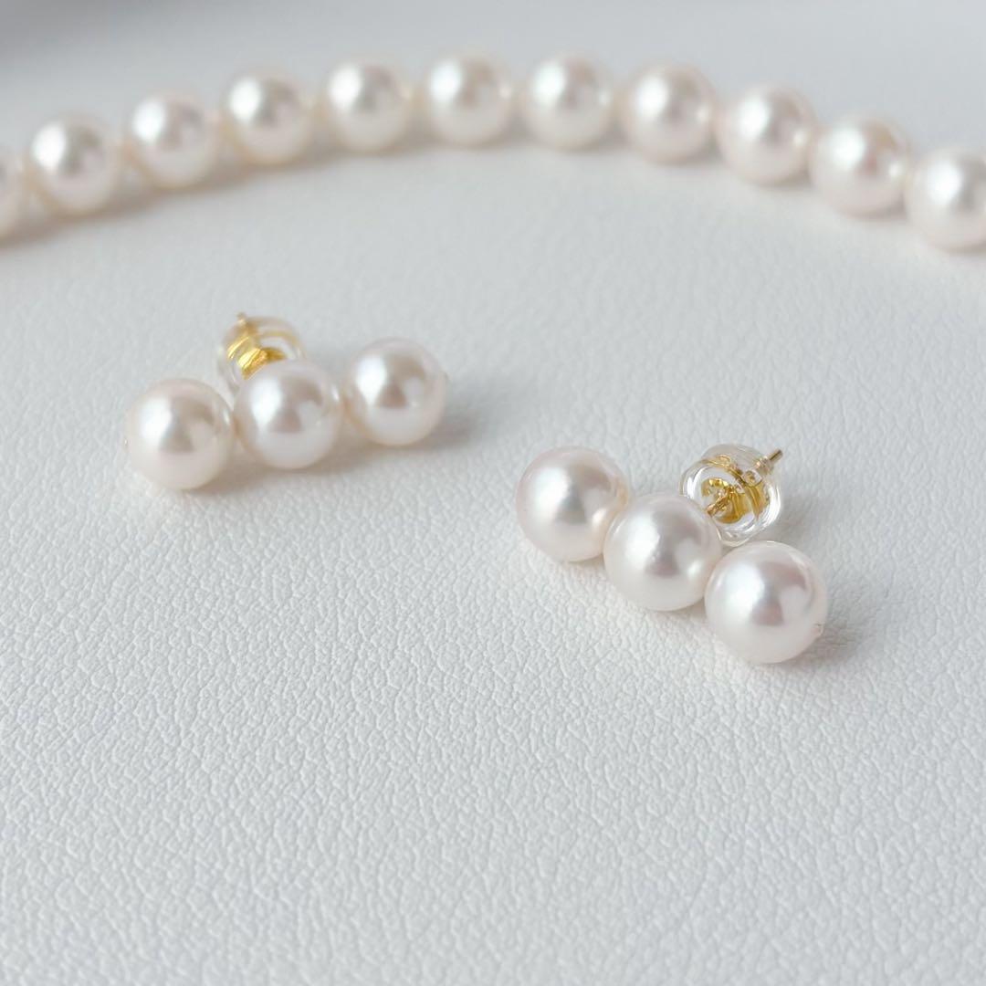 あこや真珠ピアス　３連ピアス　14kgf No.6