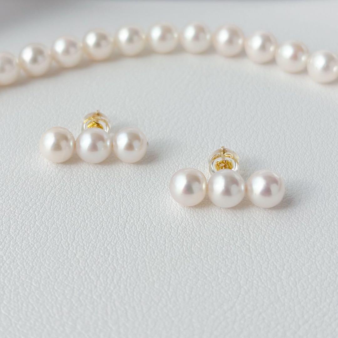 あこや真珠ピアス　３連ピアス　14kgf No.6