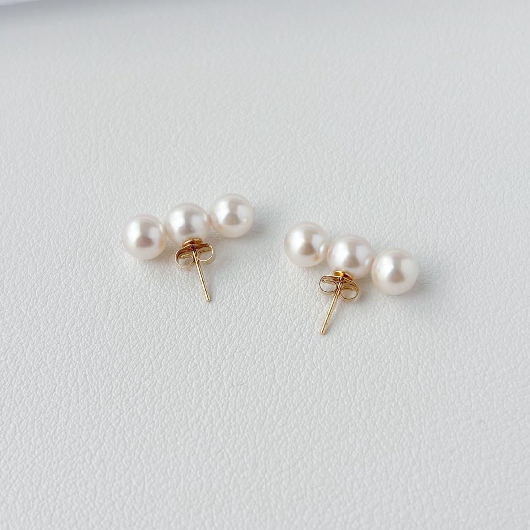 あこや真珠ピアス　３連ピアス　14kgf No.6