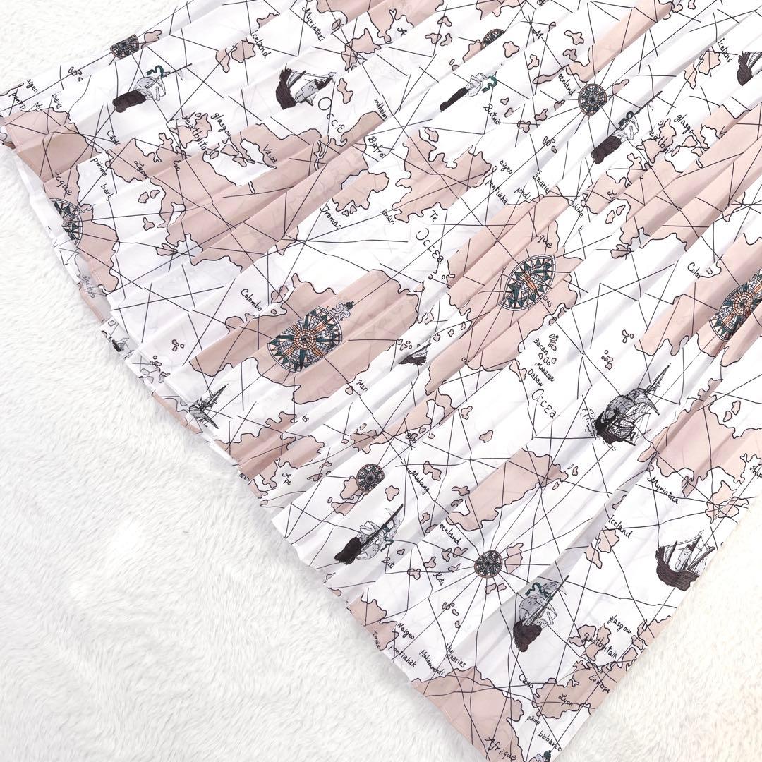 ダイアグラム マッププリント ワンピース マキシ丈 プリーツ ベルト付 ピンク