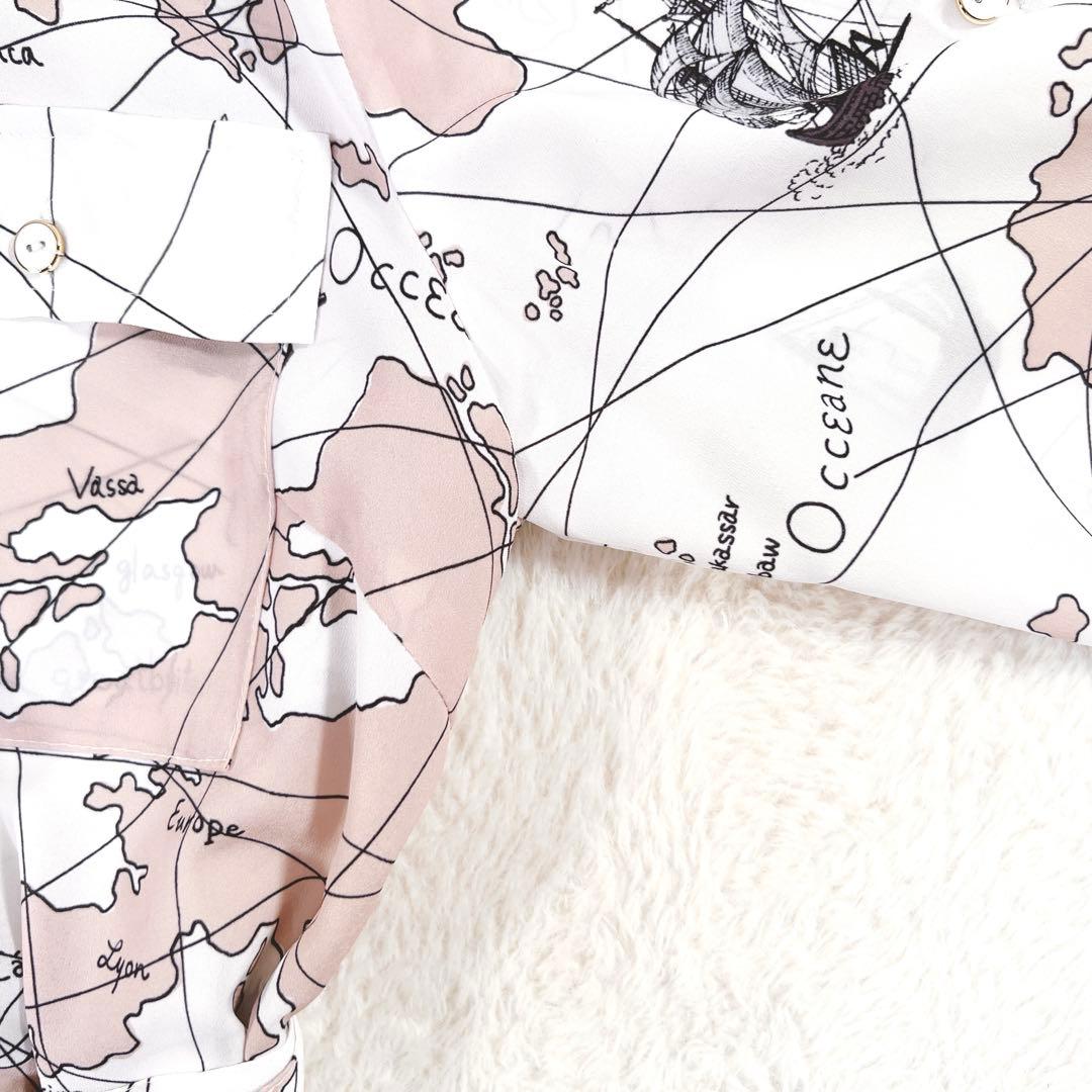 ダイアグラム マッププリント ワンピース マキシ丈 プリーツ ベルト付 ピンク