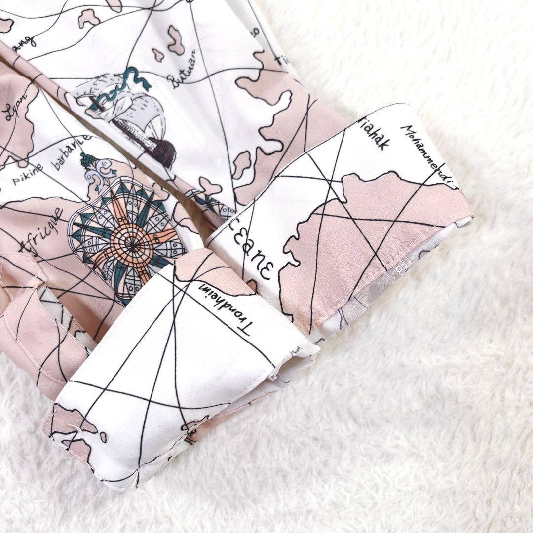 ダイアグラム マッププリント ワンピース マキシ丈 プリーツ ベルト付 ピンク