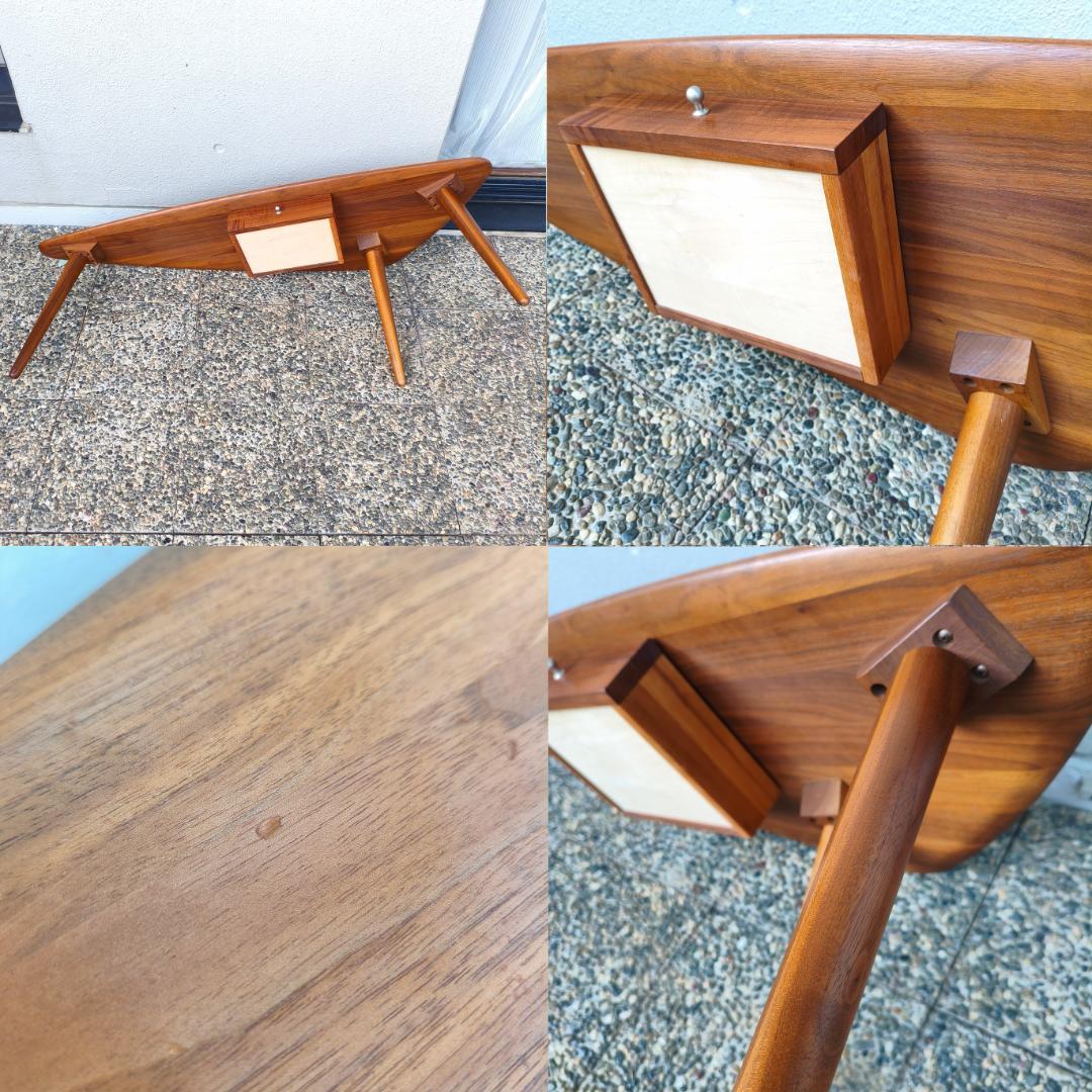 天然木無垢材 ３本脚 変形 テーブル ミッドセンチュリー 北欧 ヴィンテージ
