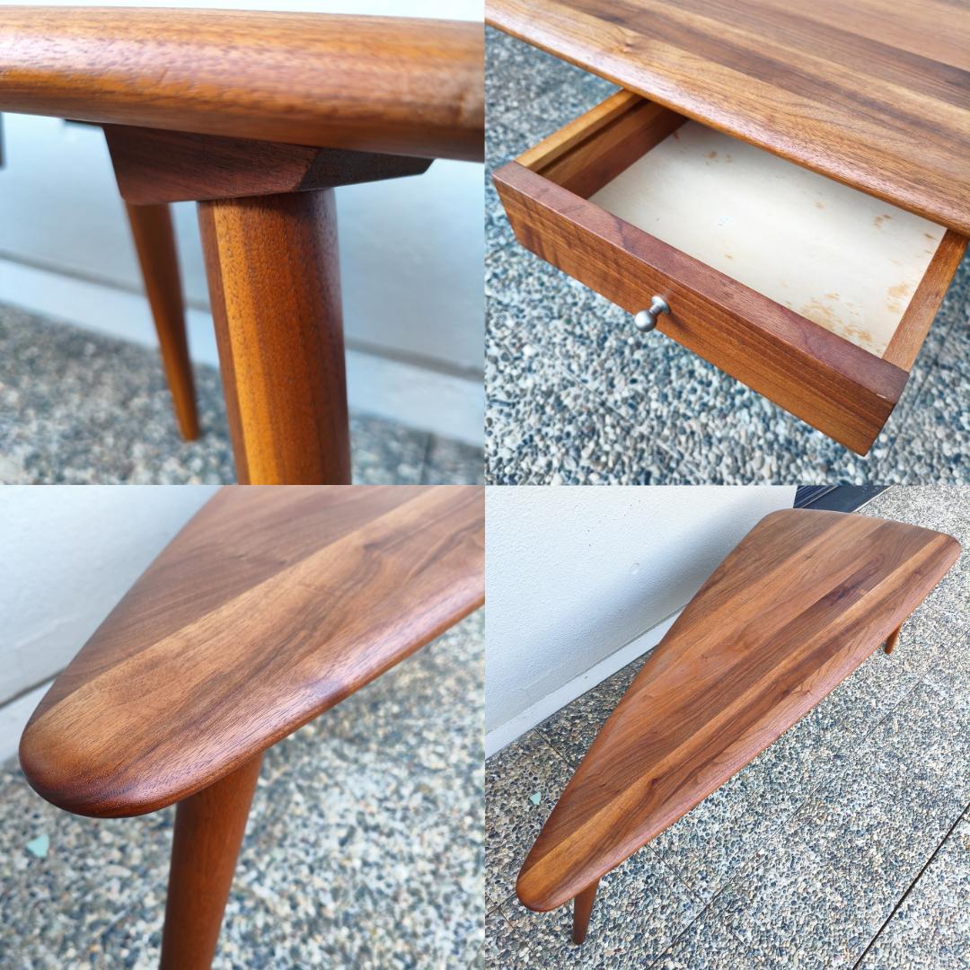 天然木無垢材 ３本脚 変形 テーブル ミッドセンチュリー 北欧 ヴィンテージ