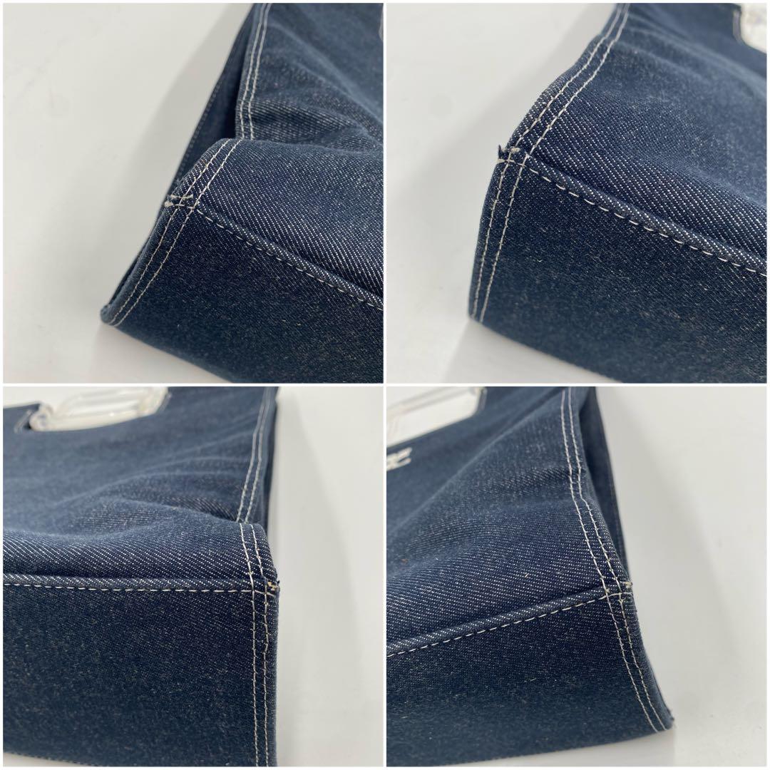 美品希少✨ クレージュ ハンドバッグ クリアハンドル 希少 ロゴ刺繍 インディゴ