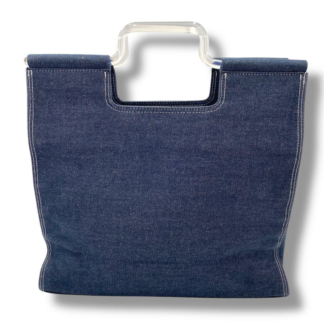 美品希少✨ クレージュ ハンドバッグ クリアハンドル 希少 ロゴ刺繍 インディゴ