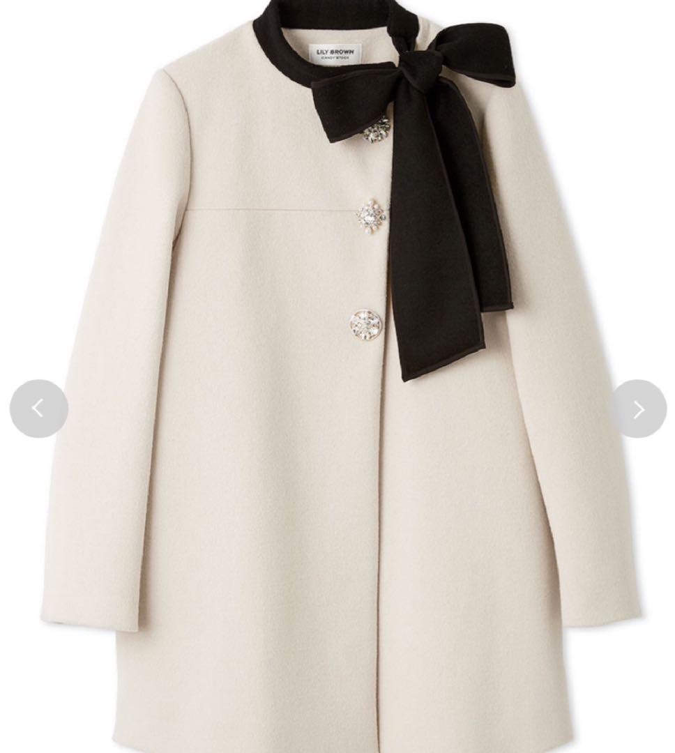 ⭐︎めるめ⭐︎ 最安値価格⭐︎リリーブラウン Aラインビジューリボンコート