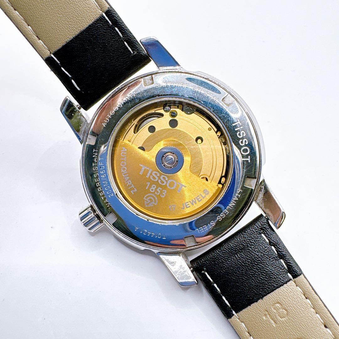 稼働品 TISSOT PRC200 ブラック デイト メンズ 腕時計 革ベルト