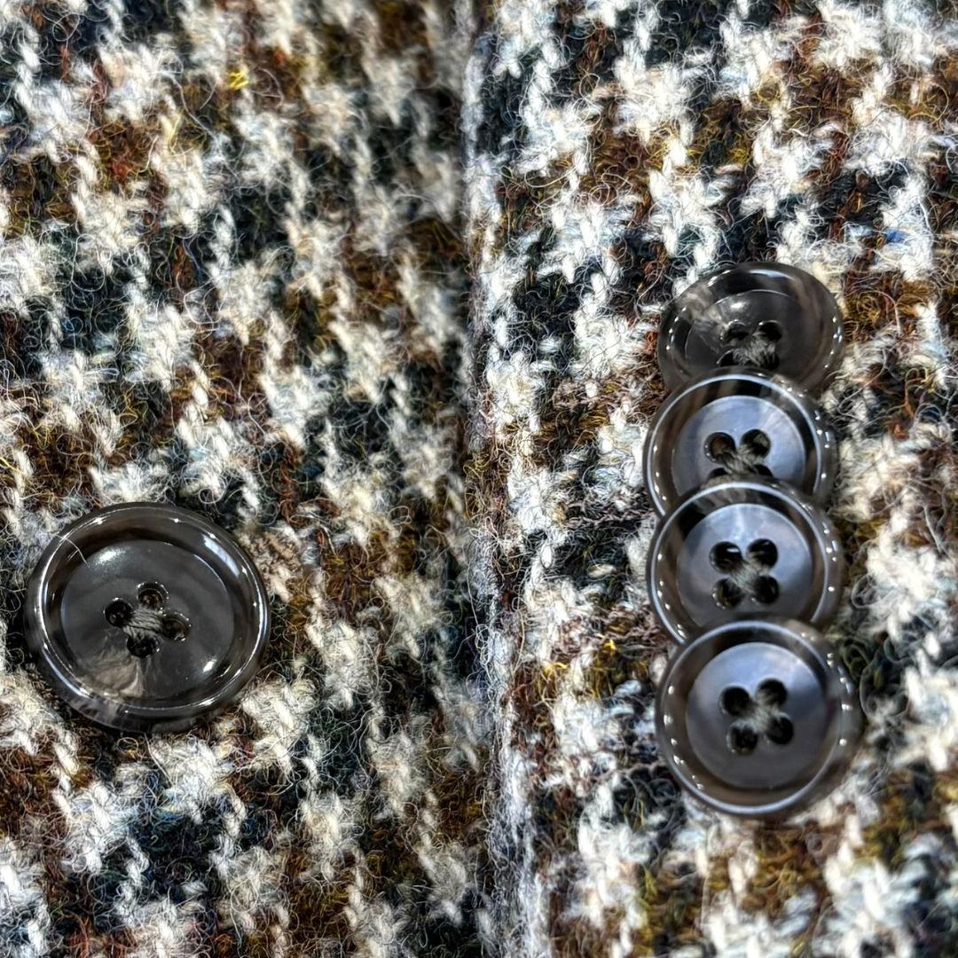 ハリスツイード テーラードジャケット 千鳥柄 総柄 ウール L 総裏地