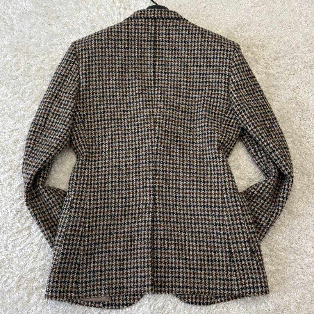 ハリスツイード テーラードジャケット 千鳥柄 総柄 ウール L 総裏地