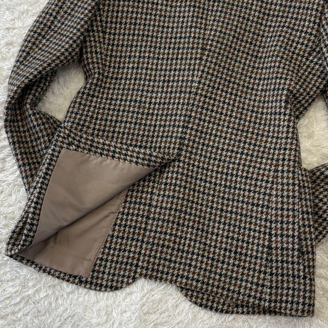 ハリスツイード テーラードジャケット 千鳥柄 総柄 ウール L 総裏地