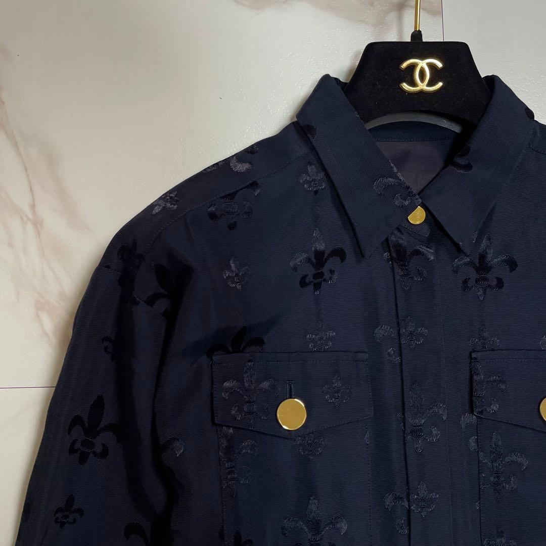 近年✨グレースコンチネンタル グログランジャガードシャツドレス 花柄 ネイビー