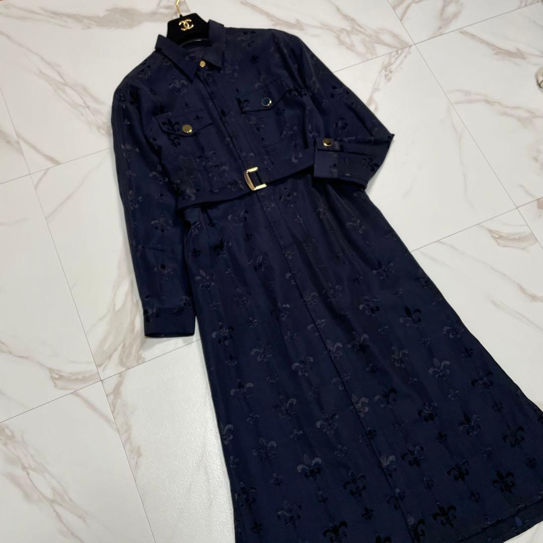 近年✨グレースコンチネンタル グログランジャガードシャツドレス 花柄 ネイビー