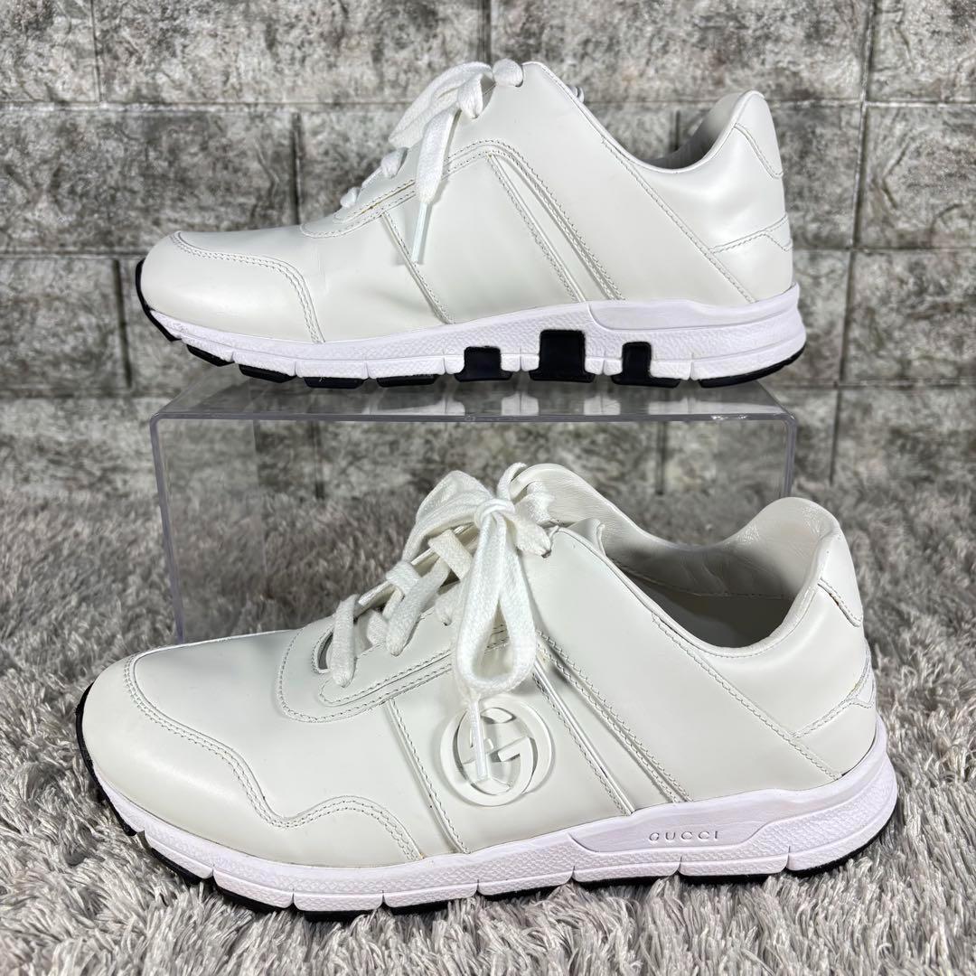 新品級❣️GUCCI グッチ ロゴマーク レザー スニーカー オールホワイト