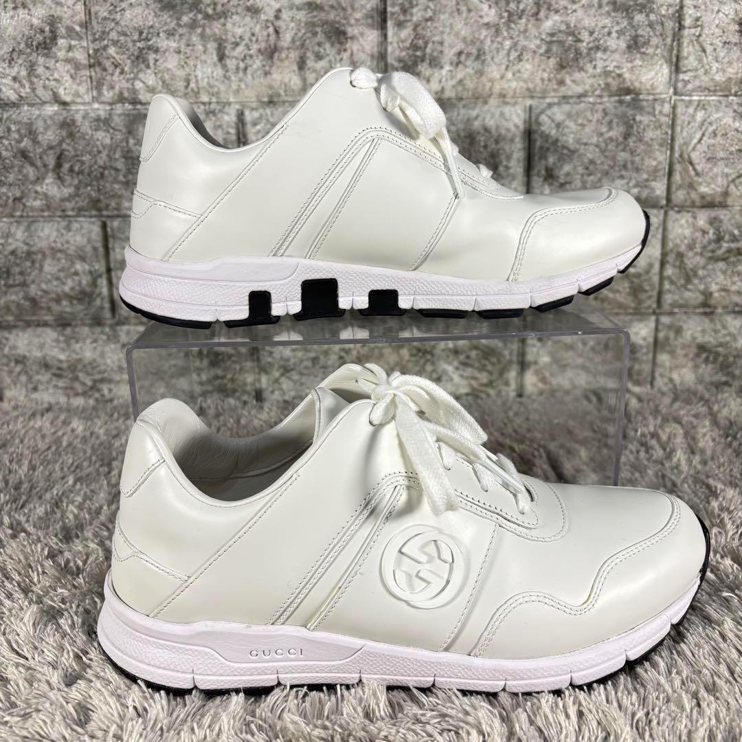新品級❣️GUCCI グッチ ロゴマーク レザー スニーカー オールホワイト