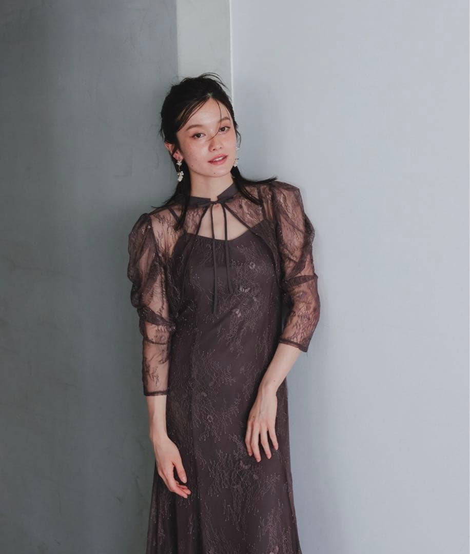 Dorry Doll ボレロレイヤーレースドレス　チャコールグレー　結婚式