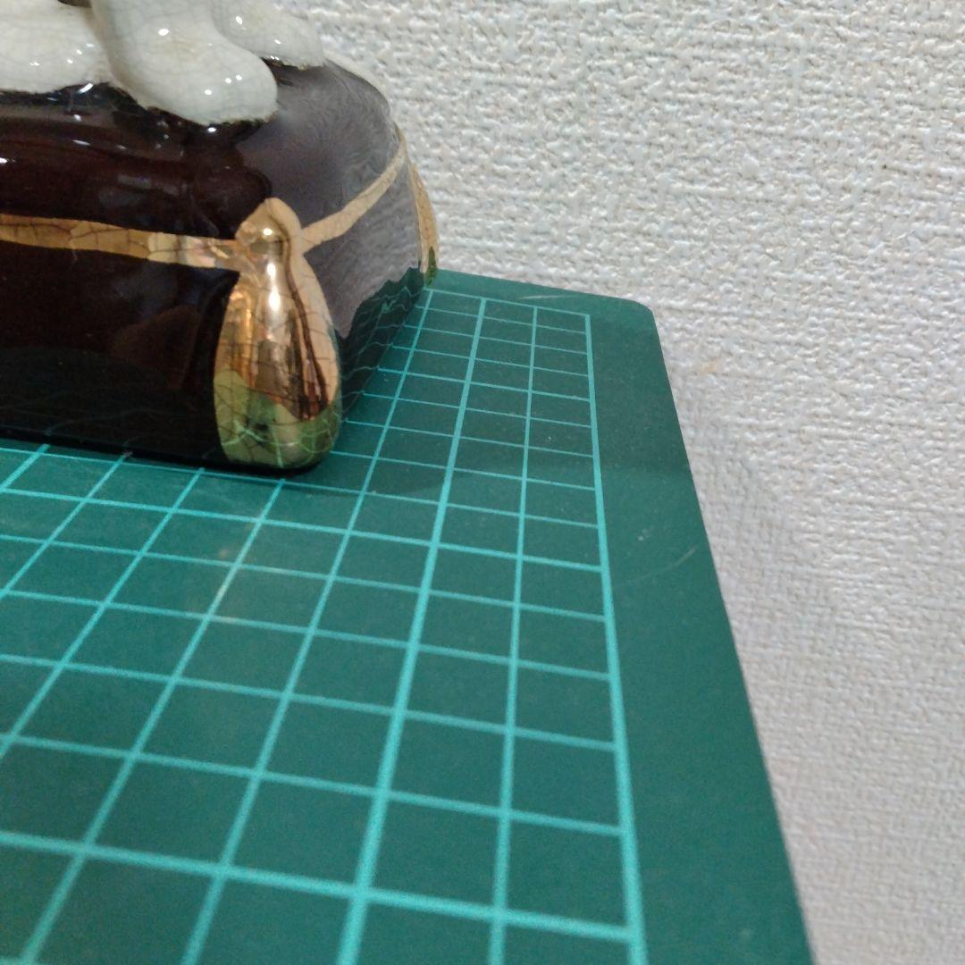 陶器製 白黒猫 置物 対