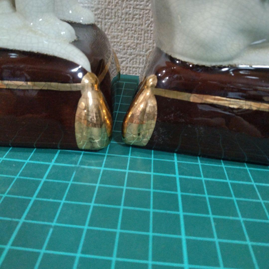 陶器製 白黒猫 置物 対