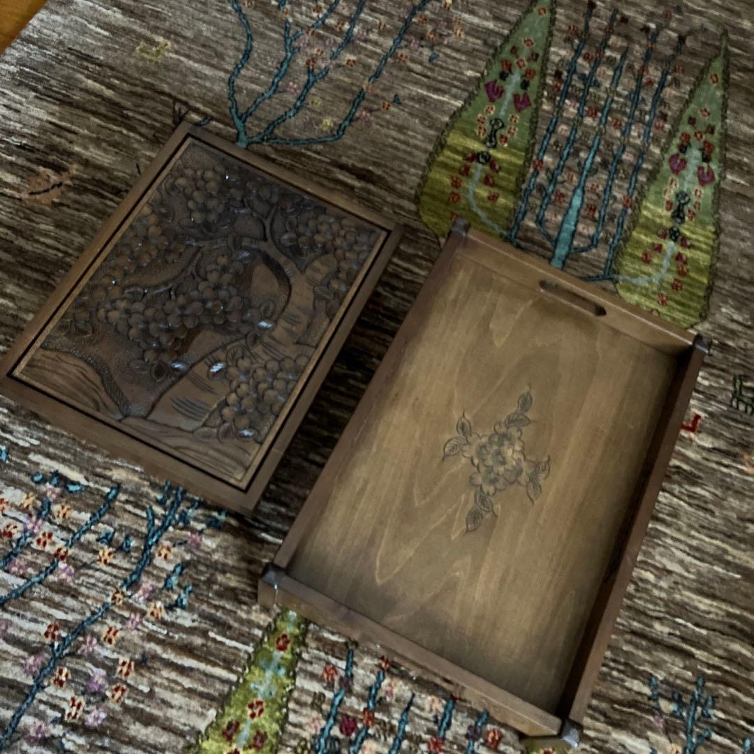 軽井沢彫り　軽井沢彫　シバザキ　文箱　小箱　桜彫刻