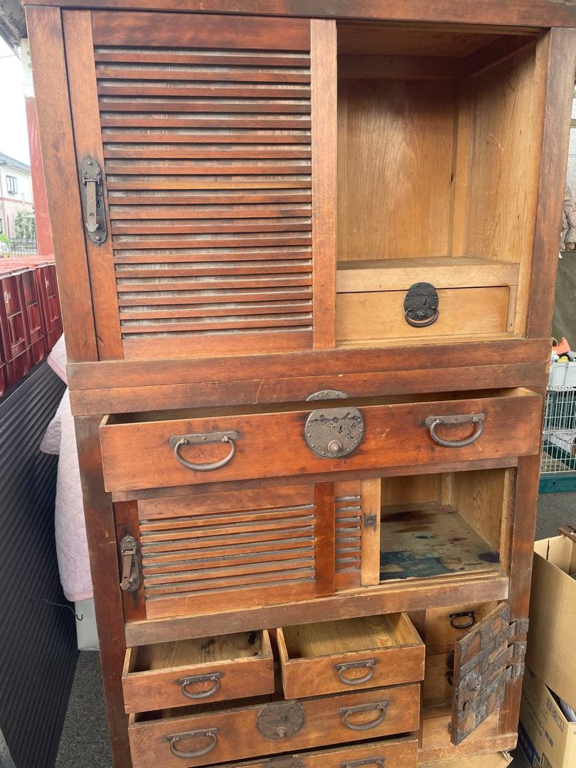 木製タンス スラット扉 6引き出し