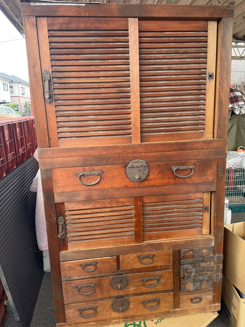 木製タンス スラット扉 6引き出し